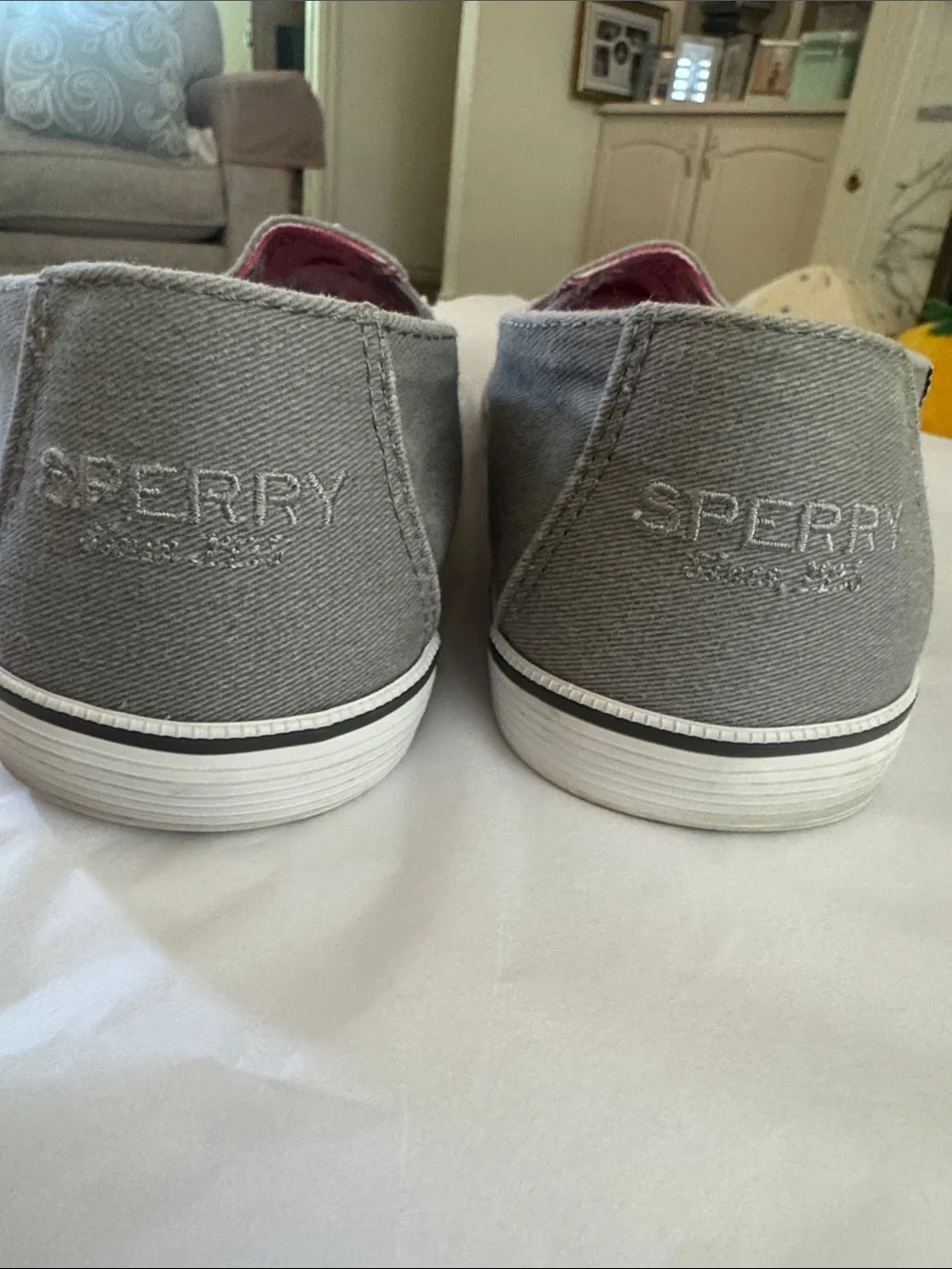 Like New, Sperry gray canvas boat shoes . Size 9.5.